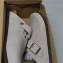 SOFTYOHO Clogs for Women Men, Mules with Arch Support and Adjustable Buckle, Suede Leather Cork Footbed Potato Shoes(Taupe,41)