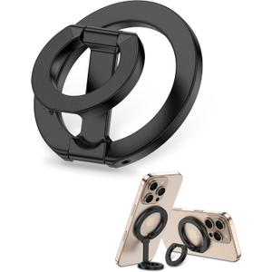 MagSafe Phone Grip Holder Dual-Sided Magnetic Finger Ring Adjustable Kickstand Loop for iPhone 17/16 Pro Max/15 Plus/14 Pro/13 Mini/12, Samsung, Magnet Phone Stand Grip Compatible with Mag Car Mounts (Black)