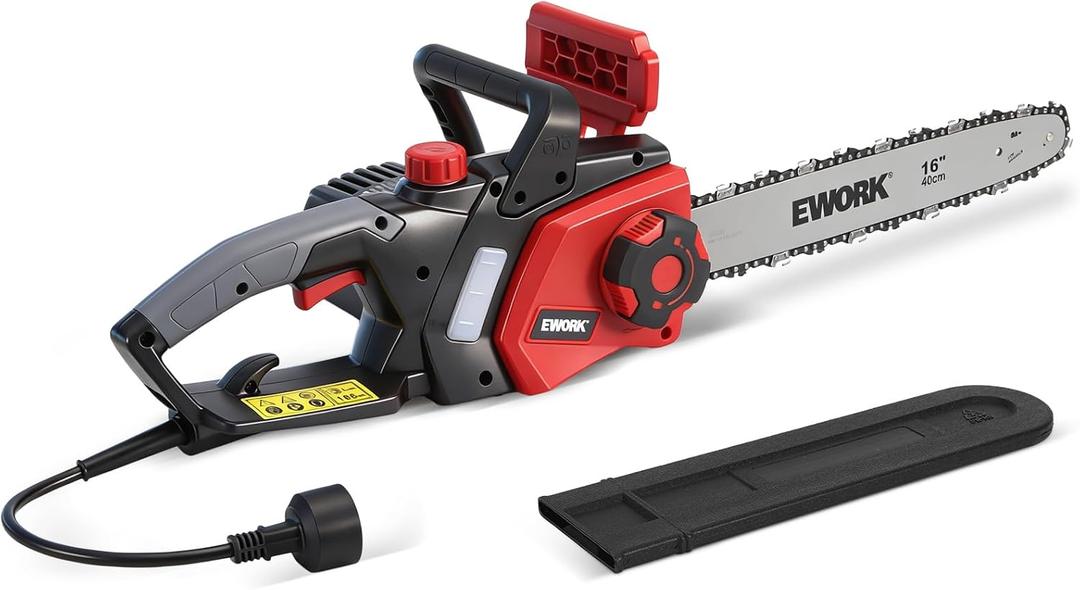 EWORK 15 Amp 16" Electric Chainsaw with Tool-Less Chain Tensioner