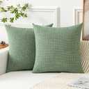 Kevin Textile Set of 2 Sage Green Pillow Covers Spring 24 x 24 Inch Farmhouse Boho Decorative Throw Pillow Covers Linen Cushion Covers for Sofa Couch Décor