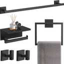 TQKAG 5-Pieces Matte Black Bathroom Hardware Accessories Set 23.6" SUS304 Stainless Steel Towel Bar Set Wall Mounted Square Toilet Paper Holder with Shelf