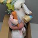 unanscre Standing Easter Bunny Gnome Plush Decoration - 26-36Large Rabbit Gnome w/Retractable Spring Legs Handmade Hold Easter Eggs Basket & Carrot Elf Doll for Easter Ornament Home Decor