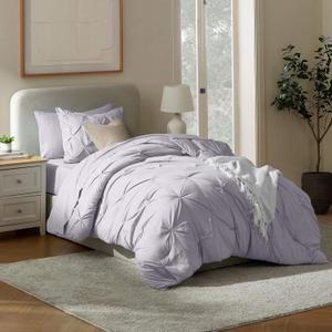 Nestl 7 Piece Twin XL Comforter Set – Grey Lavender Pinch Pleated Bed in a Bag – Complete Twin XL Size Bedding Set with Sheets, Set of 2 Cooling Pillows, Pillowcase and Sham