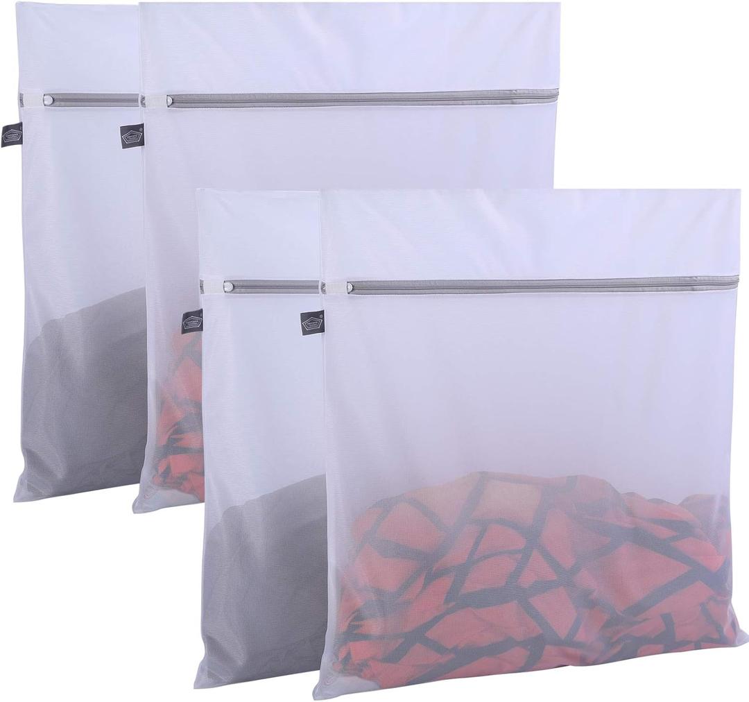 Kimmama Laundry Bag Mesh Wash Bags, Washing Machine Wash Bag, Net Washer Sack with Zipper, Dryer Pouch for Cleaning and Drying Cloths, Garment, Coats, Sweater, Delicates, Sheet, Pant, Soft Toys (4XXL(24x24"), White)