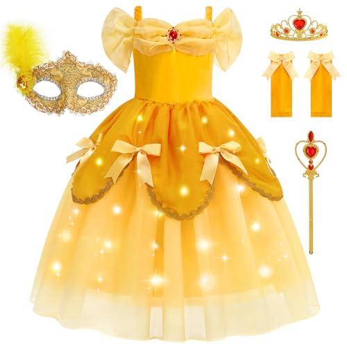 Aolliya Light Up Princess Dress for Girls Yellow Princess Lighted Dress Up for Halloween Carnival Cosplay Birthday Party