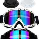 4Pcs Motorcycle Dirt Bike Goggles with Face Cover, Windproof Dustproof ATV Racing Ski Goggles Safety Glasses (Black White + Colorful Lens + Solid Mask)