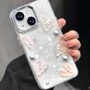 Toycamp for iPhone 15 Case Cute - Women Girly Girls Glitter Phone Cover 15 Kawaii Sparkle Bling Shine Aesthetic Pretty Unique Wave Design Funda for Apple 15, Heart