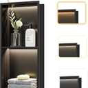 2-Tier Recessed LED Shower Niche,12"X24" Bathroom Wall Niche, with 3-Temperature LED Strip Light 4000K/6000K/3000K, Waterproof No Tile Need Stainless Steel Wall Cabinet(Matte Black)