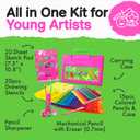 Drawing Stencil Kit for Kids, 60 PC Art Set with 370+ Shapes, Sketch Pad, and Colored Pencils for DIY Arts and Crafts for Boys and Girls, Draw with Letter, Animal and Car Stencils, Pink