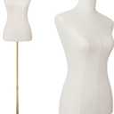 Female Mannequin Torso Dress Form Manikin with Metal Bracket and Rectangular Base, 40.55-73.23 Inch Mannequin Body Height Adjustable for Sewing Dressmakers Clothes Jewelry Display, White