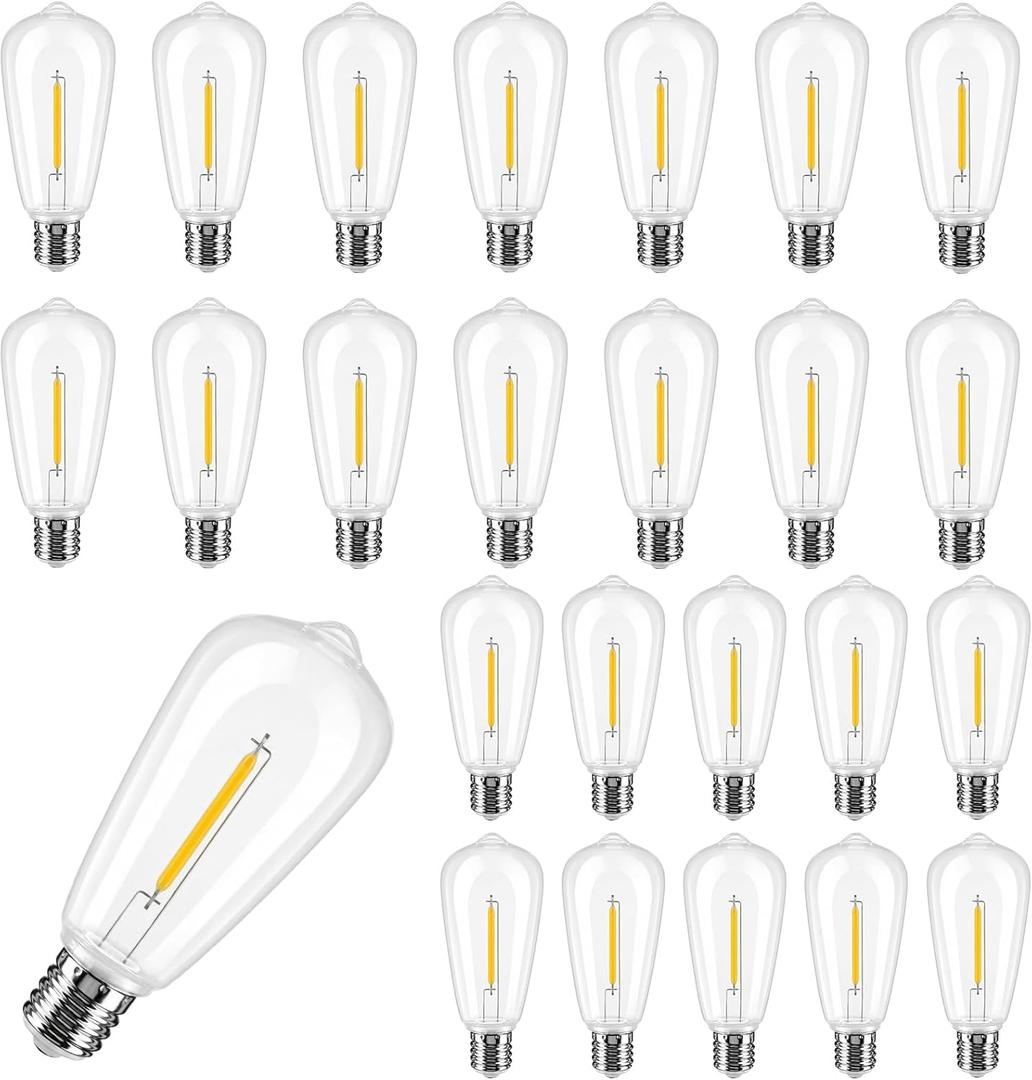 25-Pack ST40 E17 LED Bulbs, Shatterproof Plastic Replacement Bulbs for Outdoor String Lights (E17 Base ONLY, Not E12/E26), Vintage Edison Dimmable 0.6W 2700K Warm White Patio Light Bulb