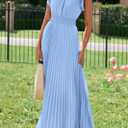 KIRUNDO Women's Summer Maxi Dresses Elegant V Neck Ruffle Flutter Sleeves Empire Waist Pleated Flowy Wedding Guest Dress (Blue, XL)