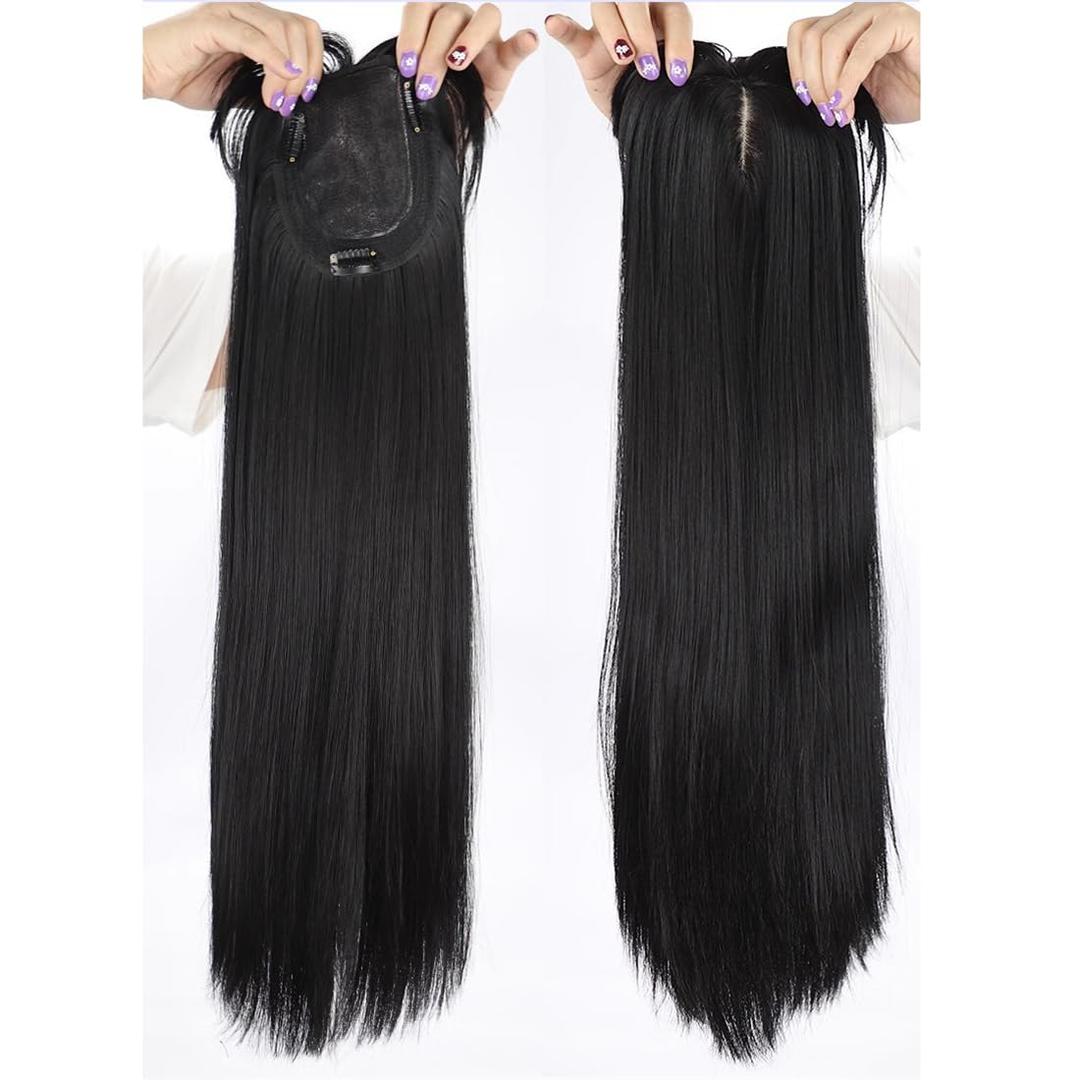 Long Straight Middle Frenge for White Hair Wavy 24inch High Temperature Fiber Machine Made (Ntural Black,Straight)