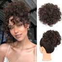 Matthia Messy Bun Hair Piece Curly Wavy Drawstring Ponytail Extensions for Black Women, Synthetic Loose Wave Large Curly Brown Ponytail Extension Clip on Hair Bun Hair Pieces for Women (M30A#)