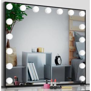 Black Lighted Vanity Mirror, Makeup Mirror With 17 Dimmable LED Bulbs