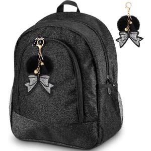 Noveread Large Cheer Backpack with Bow Keychain Cheerleading Glitter Backpack Cheerleaders Gift Cheer Bags for Sport(Black)