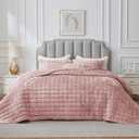 BEDELITE Velvet Quilt Set Queen Size - Luxury Velvet Comforter Bedding Set 3 Pieces, Lightweight Soft Cozy Shiny Dusty Pink Oversized Bedspread Coverlet for All Seasons with 2 Pillow Shams
