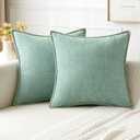 MIULEE Pack of 2 Summer Throw Pillow Covers 20x20 Inch Aqua Green Farmhouse Decorative Pillow Covers with Stitched Edge Soft Chenille Solid Dyed Pillow Covers for Couch Sofa Bed Living Room