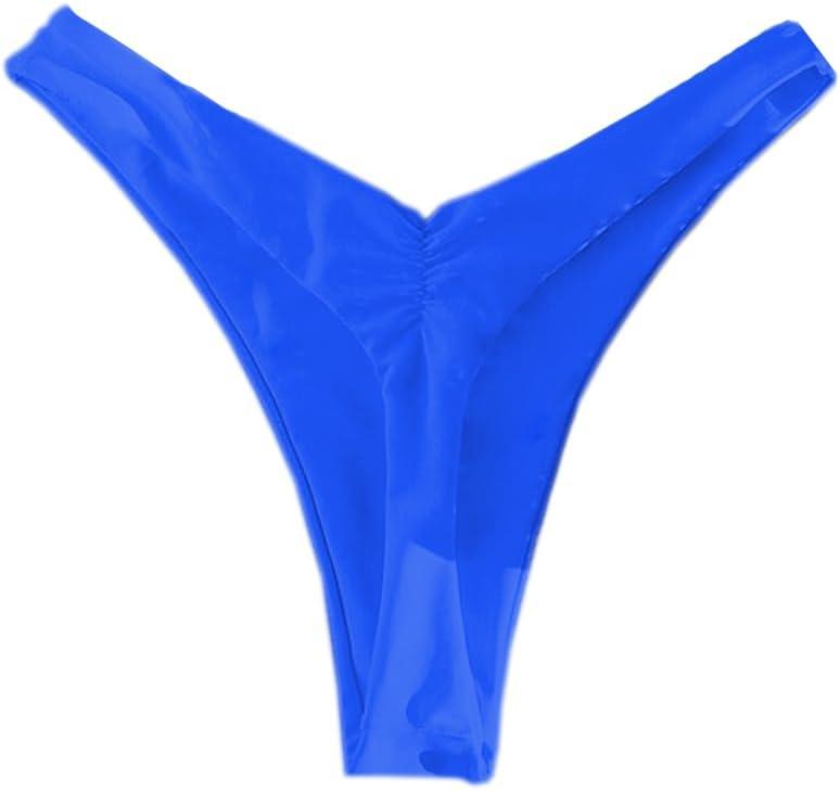 YELAIVP Women's Ruched Back Bikini Bottoms High Cut Bathing Suit Bottoms Cheeky Thong Swimsuit Bottom (Blue, XL)