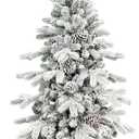 5 FT Snow Flocked Slim Fir Christmas Tree with 671 PE & PVC Mixed Branch Tips,Unlit Artificial Skinny Pencil Xmas Tree with 25 Pine Cones,Hinged Premium Xmas Trees for Home,Office,Party Decoration