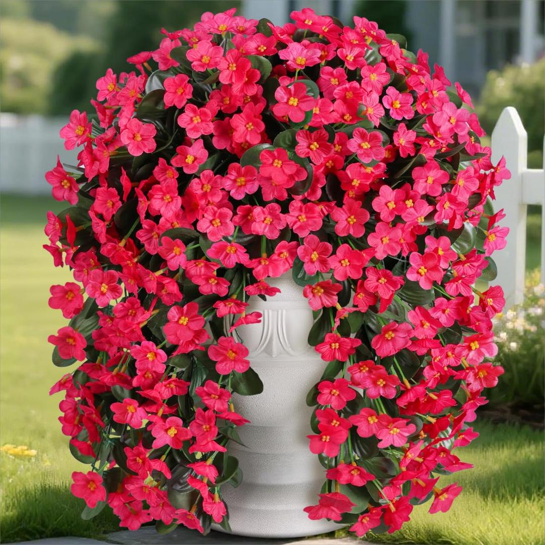 Artificial Flowers for Outdoor Decoration, 2 PCS Fake Silk Hotpink Daisy, Long VinesOrchid, UV Resistant Faux Flower Realistic for Home Porch Patio Balcony Window Planter Pot