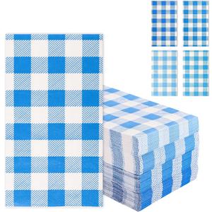 Blue Gingham Napkins Disposable Rectangle: 100PCS Checkered Paper 15.7x11.8 Inch for Dinner Party