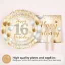 96Pcs Happy 16th Birthday Decorations Sweet Girl 16 Plates and Napkins Tableware Sets White and Gold Glitter Sixteen Birthday Decorations for Girls 16 Years Old Birthdays Party Supplies Serves 24