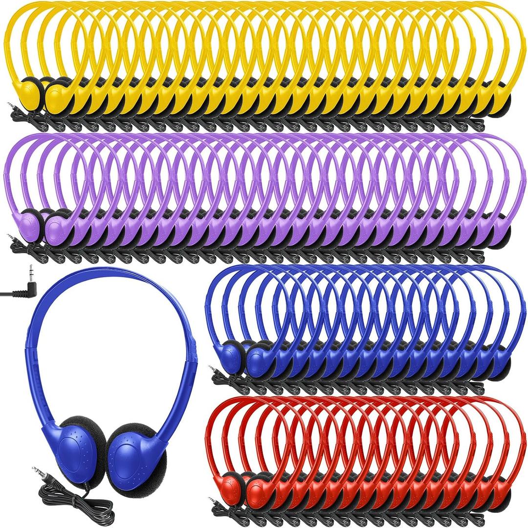 Hoteam 100 Pack Headphones for Classroom Bulk, Vivid Color, Classic