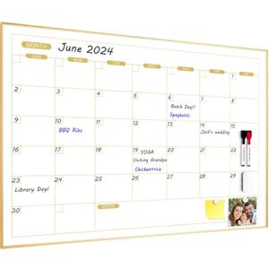 ARCOBIS Monthly Calendar Whiteboard, 36" x 24" Magnetic Dry Erase Calendar with Gold Frame, Wall Planner Board for Home, Office, School