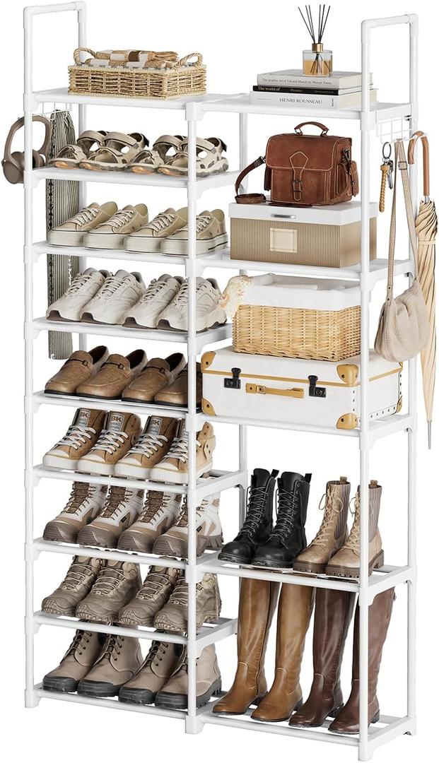 WOWLIVE 9 Tiers White Shoe Rack for Closet Shoe Rack Storage Organizer for Entryway 30-35 Pairs Stackable Shoe Shelf for Front Entrance Metal Pipes with Plastic Connectors