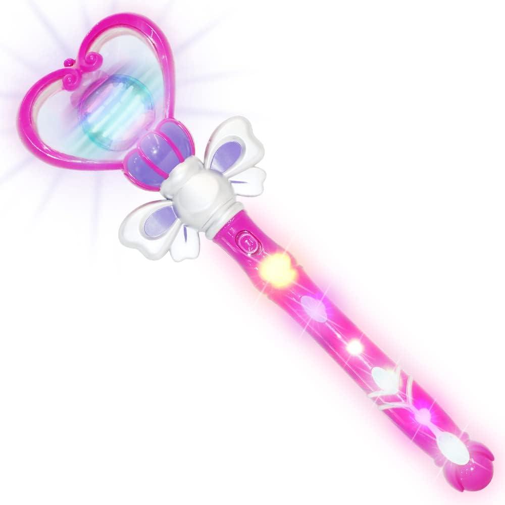 ArtCreativity Light Up Heart Wand for Kids  13.5-Inch Magical Princess Wand with Spinning LEDs & Sound, Perfect Valentines Day Gift for Girls, Toy Wands for Kids, Purple Light Up Princess (Medium)