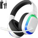 2.4Ghz Wireless Gaming Headset for PS5, PS4, PC, Mac, Bluetooth 5.4 Gaming Headphones with Noise Canceling Mic, 70H Battery, Surround Sound, Lay-Flat & Foldable - RGB White