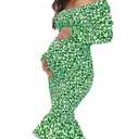 Maternity Fall Floral Midi Bodycon Dresses, Long Puff Sleeve Square Neck Ruffle Hem Mermaid Baby Shower Dress Bright Green S (Green, S)
