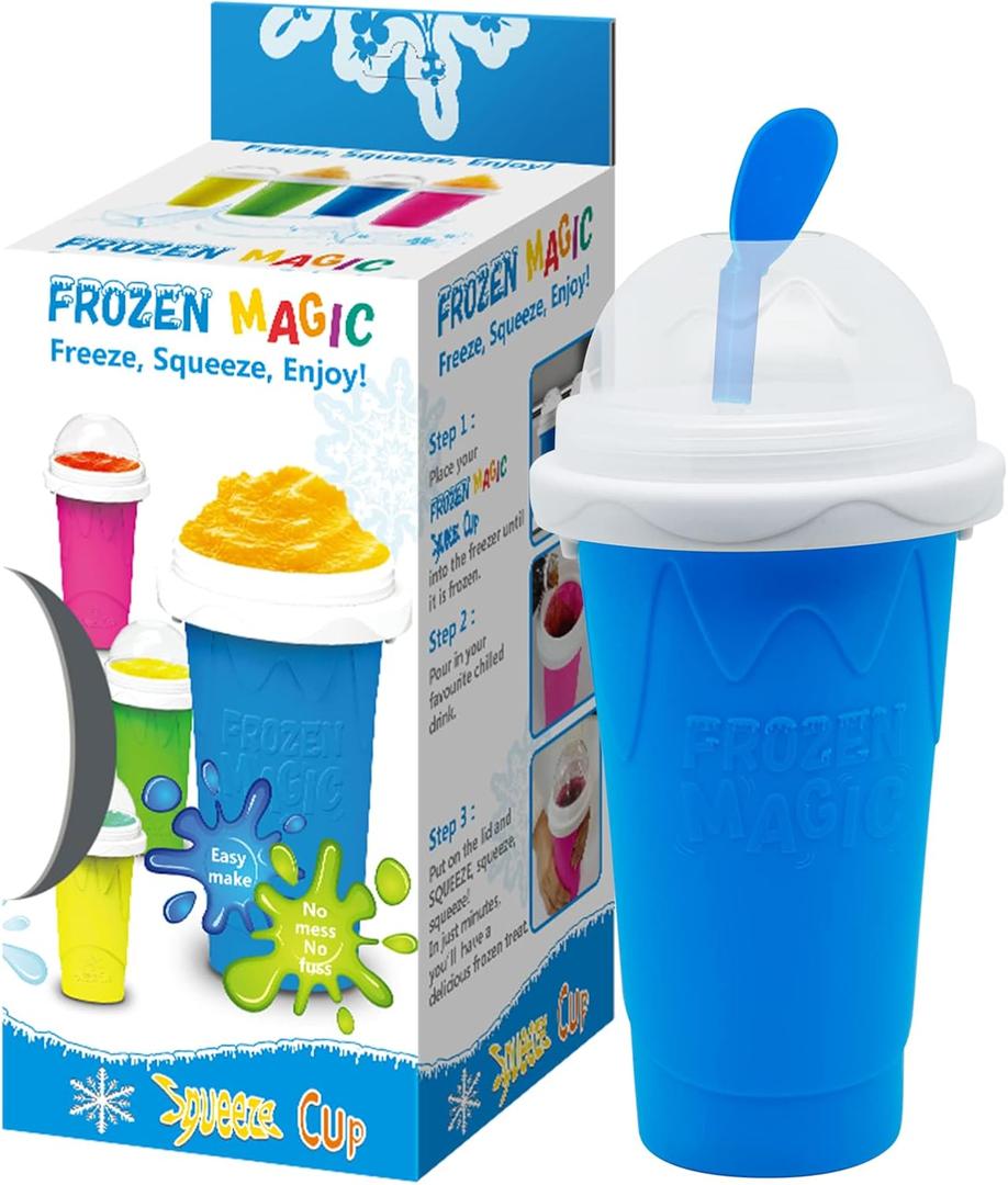 Slushy Maker Cup, Slushie Cup Maker, Milk Cola Juice Squeeze Cup, Magic Quick Freeze Cup, Cooling Cup, Smoothies Cup with Lids and Straws for All Age (Blue)