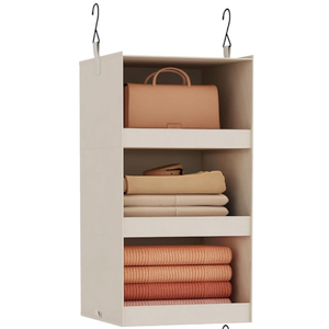 FLYBOX Closet Organizer and Storage, Collapsible Hanging Closet Organizer, 3 Shelf Sturdy Baby Closet Organizer & Ideal for RV,Camper Bed Side Closets Khaki, 29 " H X 12" W X 12" D