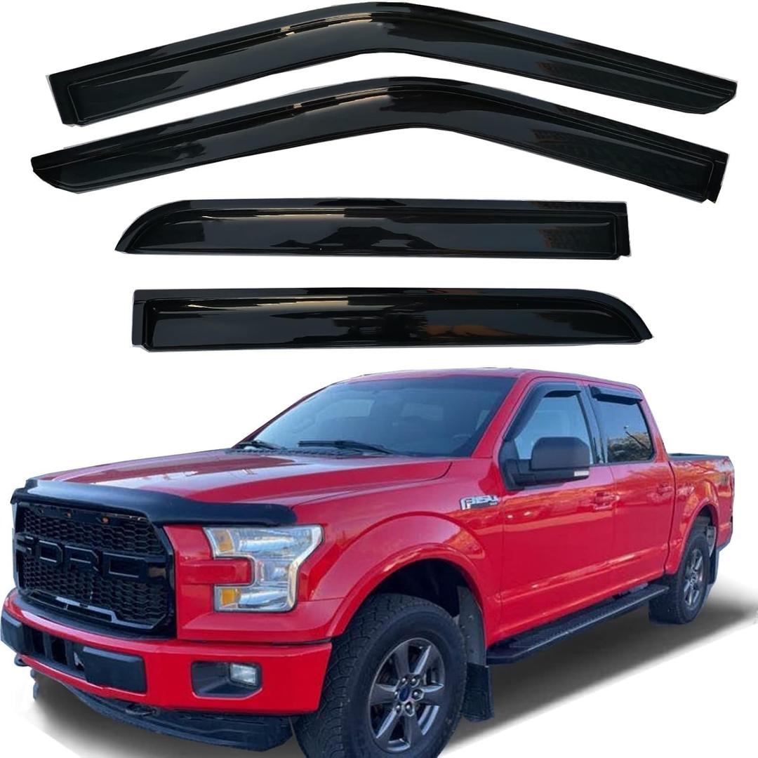 Side Window Visors Rain Guards Vent Deflectors for 2015-2025 Ford F150 Crew Cab, 2017-2025 F250 F350 SuperDuty Crew Cab, Window Vent Sun Shade Truck Accessories 4pcs 94975