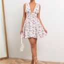 Floerns Women's Cut Out Backless Sleeveless Shirred Floral A Line Short Dress (S)