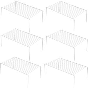 iPEGTOP Set of 6 Large (15.7 x 9.4 Inch) Kitchen Cabinet Organizer Shelf, Wire Freezer Storage Shelves Rack, Rustproof Steel Metal Shelf Riser for Dish Plates Pantry Cupboard Organization, White