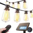 addlon 35FT Solar String Lights Outdoor, Waterproof Solar Powered with Remote & USB Port, 10+1 LED Shatterproof Bulbs, Dimmable Solar Light Outdoor for Camping Backyard Bistro Porch