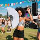 3 x Large Hand Fan Folding Rave Fans(White)-Premium Glitter Fabric & Portable Bamboo Frame for Line Dancing,EDM Festivals Gift,Club Parties,Kung Fu (silver)