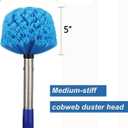 Cobweb Duster with Pole, 4ft Stainless Steel Pole Cobweb Brush with Medium-Stiff Bristles for Walls Beams Shelves Iight Fixtures and Window Screens (4 Foot (Pack of 1))