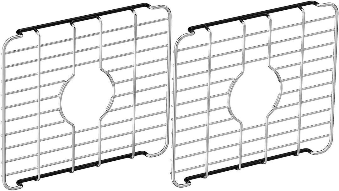 2 Pack 304 Stainless Steel Sink Protector Rack, Sink Tray Fits 10.75" x 12.4" Sinks, Center Drain Hole Required, Rust-Resistant Grid for Kitchen Sink Bottom, Drainage Support, Scratch Prevention