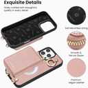 ORNARTO Magnetic Detachable Wallet Case for iPhone 16 Pro Max, [Compatible with MagSafe], Crossbody Wallet Case with Card Holder Wrist Strap, RFID Blocking PU Leather Wallet Phone Cover 6.9", Pink