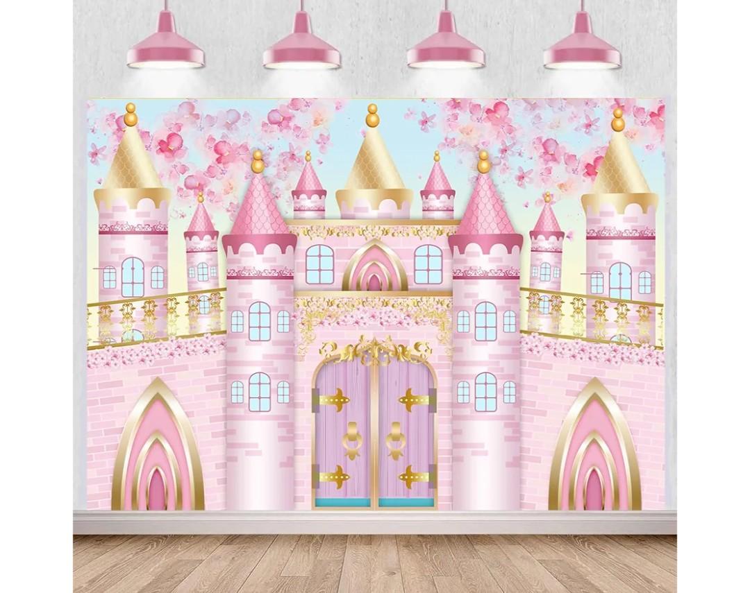 Withu Pink Princess Castle Backdrop Royal Castle Wall Floral Pastel Sakura Flowers Fantasy Fairy Tale Wonderland Photography Background Girls Birthday Prom Party Decoration Banner 7x5ft