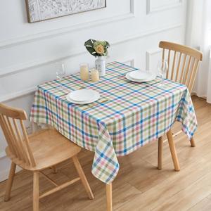 Easter 54x54 Square Tablecloth Pink Green Blue White Pastel Checkered Spring Countryside Table Cloth - Polyester Gingham Table Cover Reusable Water Resistant for Summer Holiday Party Picnic Dcor (F07-32 Spring Plaid)