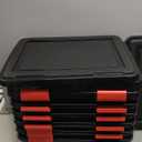 IRIS USA WeatherPro 31 Qt Storage Bins with Lids, 6 Pack, BPA-Free Plastic Gasket Box with Tight Latch and Seal, Stackable Nestable Tote Tub - Black/Red