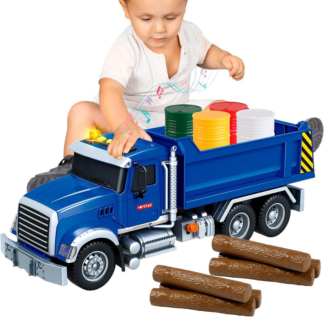 Friction Powered Dump Truck Toy for Kids with Lights & Sounds, Large Construction Vehicle for Boys Girls Ages 3 4 5 6 Years Old