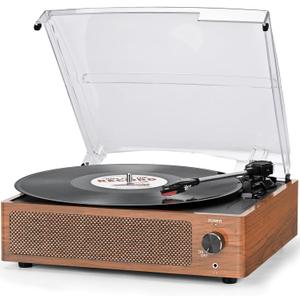 Vinyl Record Player with Speakers Vintage Turntable for Vinyls Records Belt-Driven Turntables 3-Speed Bluetooth Playback Headphone AUX RCA Line LP Vinyls Players for Sound Enjoyment Retro Brown