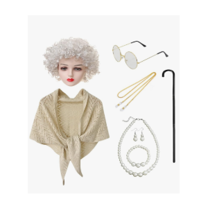 100 Days of School Costume for Women – Old Lady Costume with Wig -School Grandma Costume with Accessories