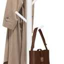 Wooden Coat Rack Freestanding with 8 Hooks & 3 Adjustable Sizes for Clothes, Space-Saving Design for Bedroom Office Entrance Holds Hats Coats Scarves Bags (1 Pc, White)